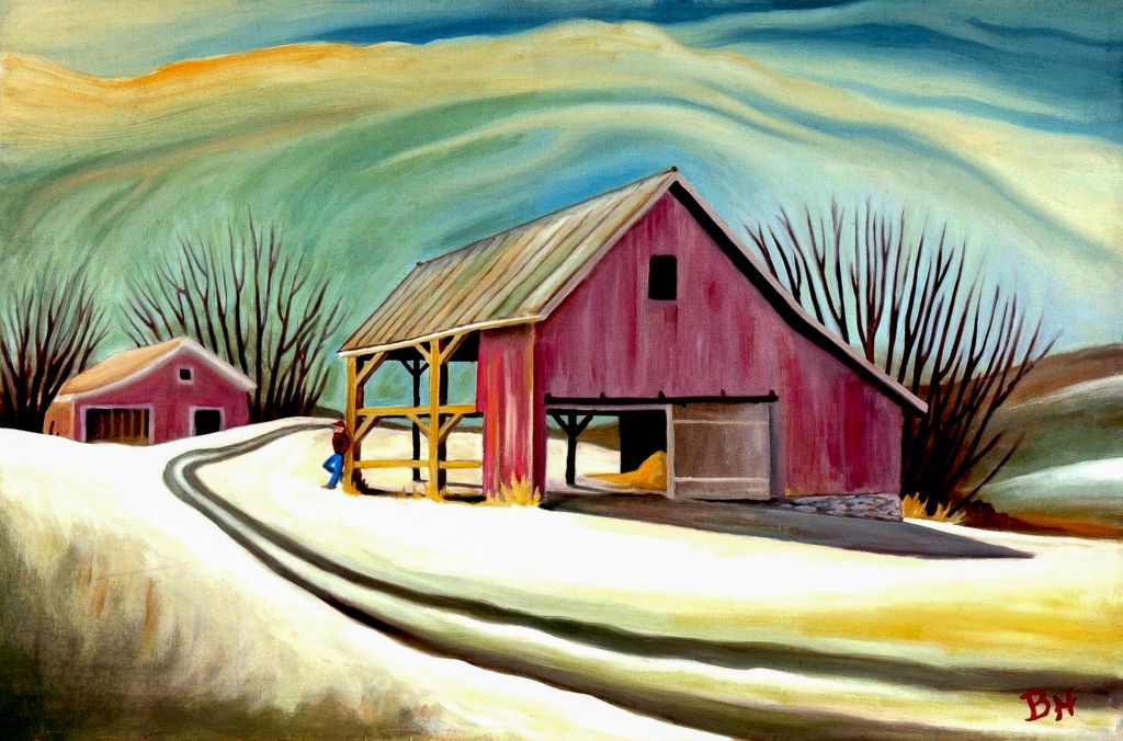 Untitled barn, oil on board