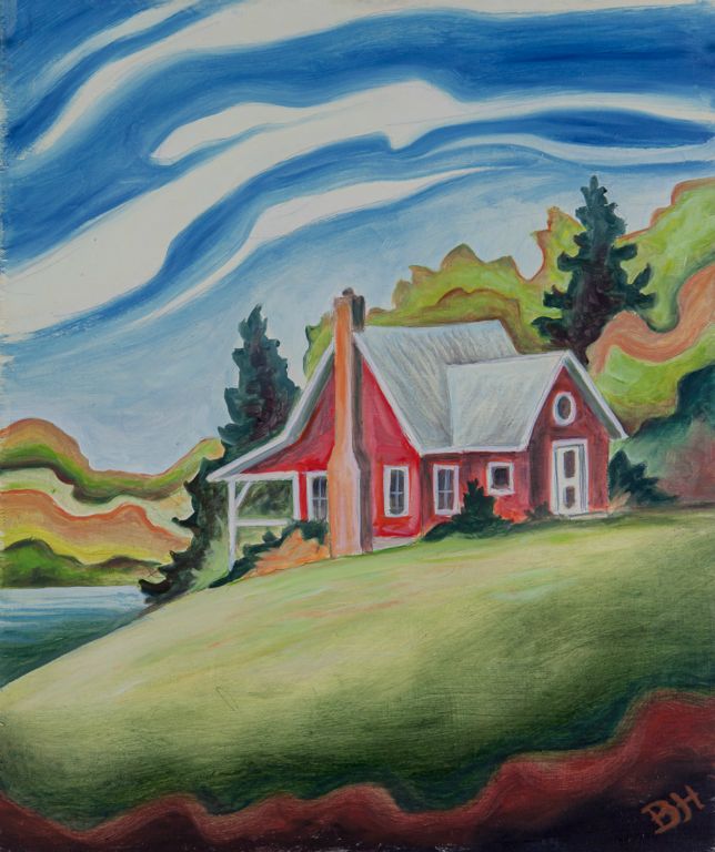 Red Cottage, oil on board, 20"H x 16"W