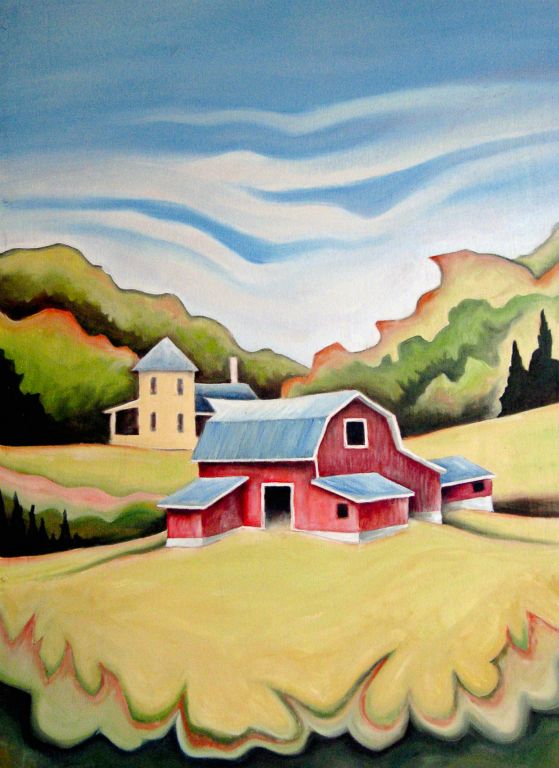 Red Barn II, oil on board