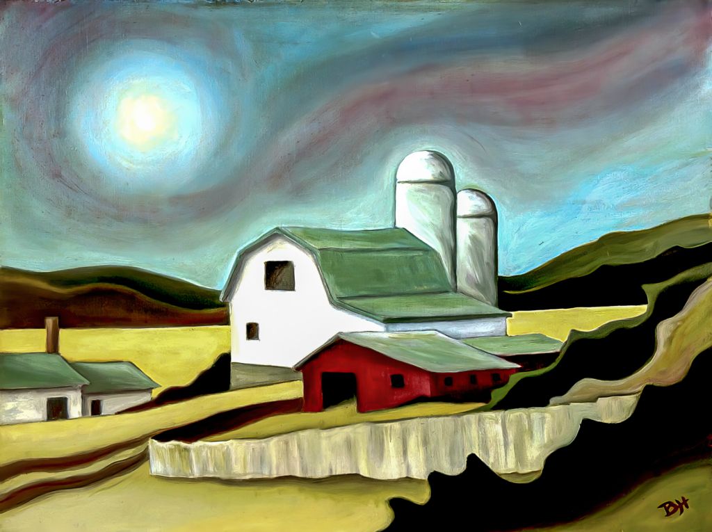 White Barn, oil on board