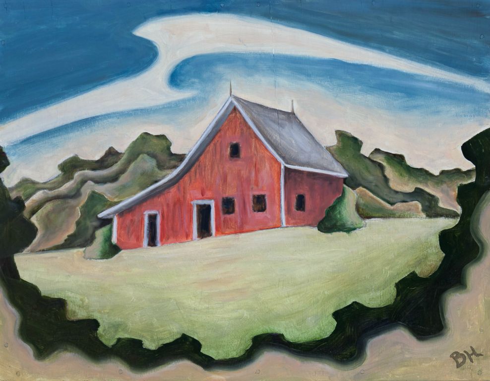 Horsebarn, oil on panel, 15"H x 18"W