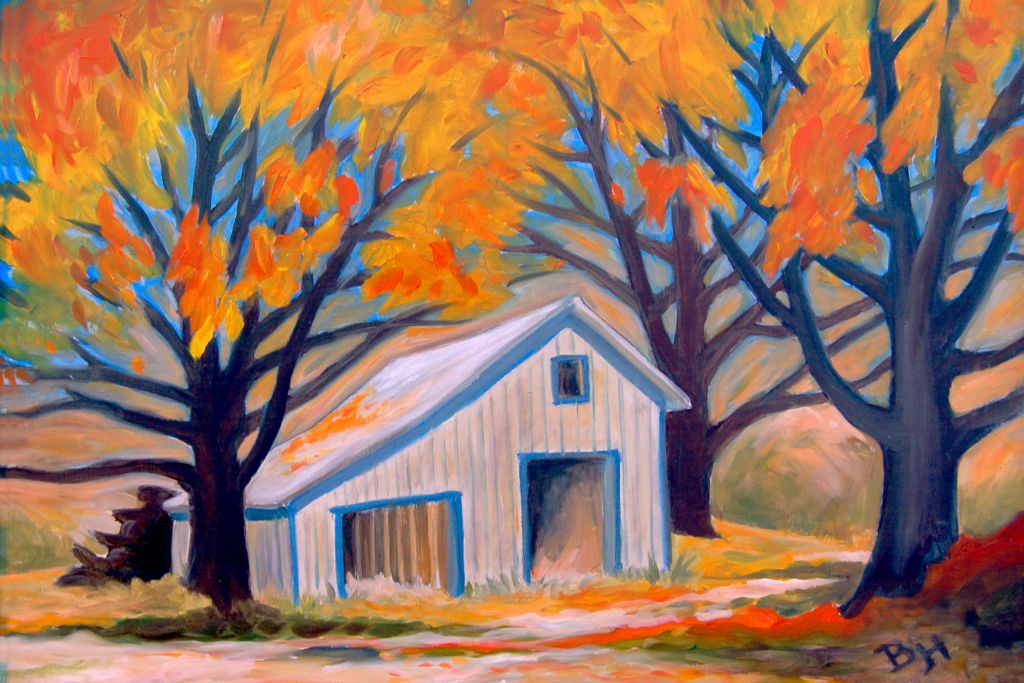 Three Golden Maples, oil on board