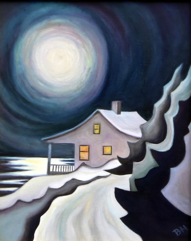 Moon over Bay, oil on board