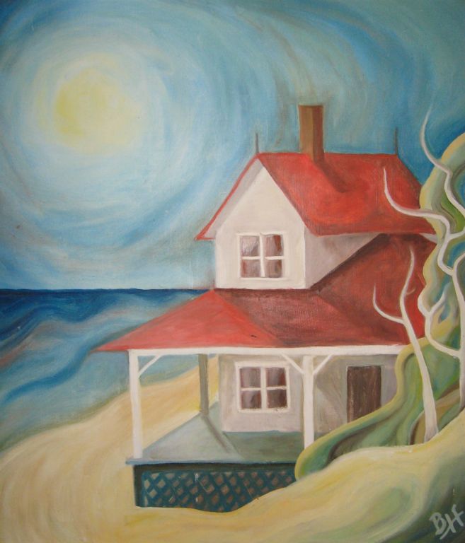 Beach House, oil on board