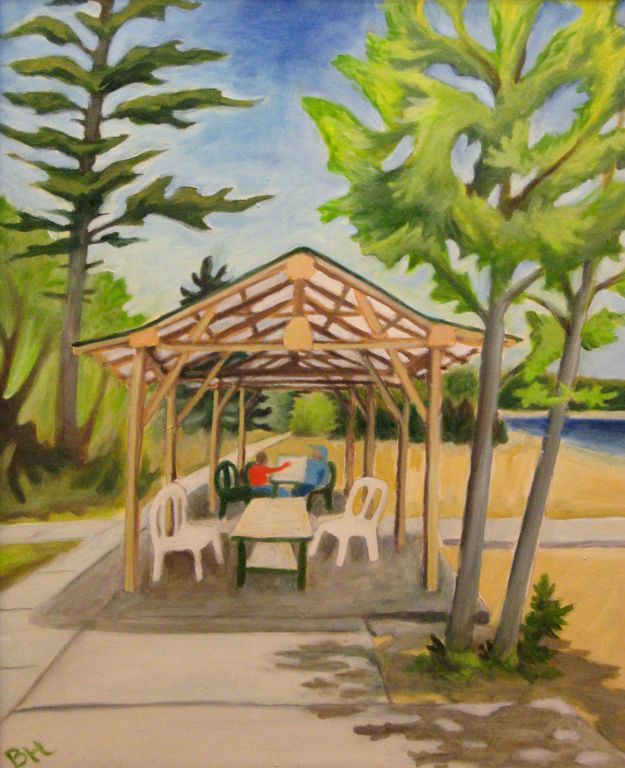 Meeting by the Lake, oil on board