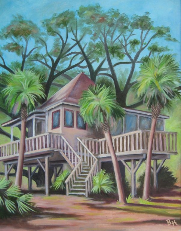 Tropical Tree House II, oil on board